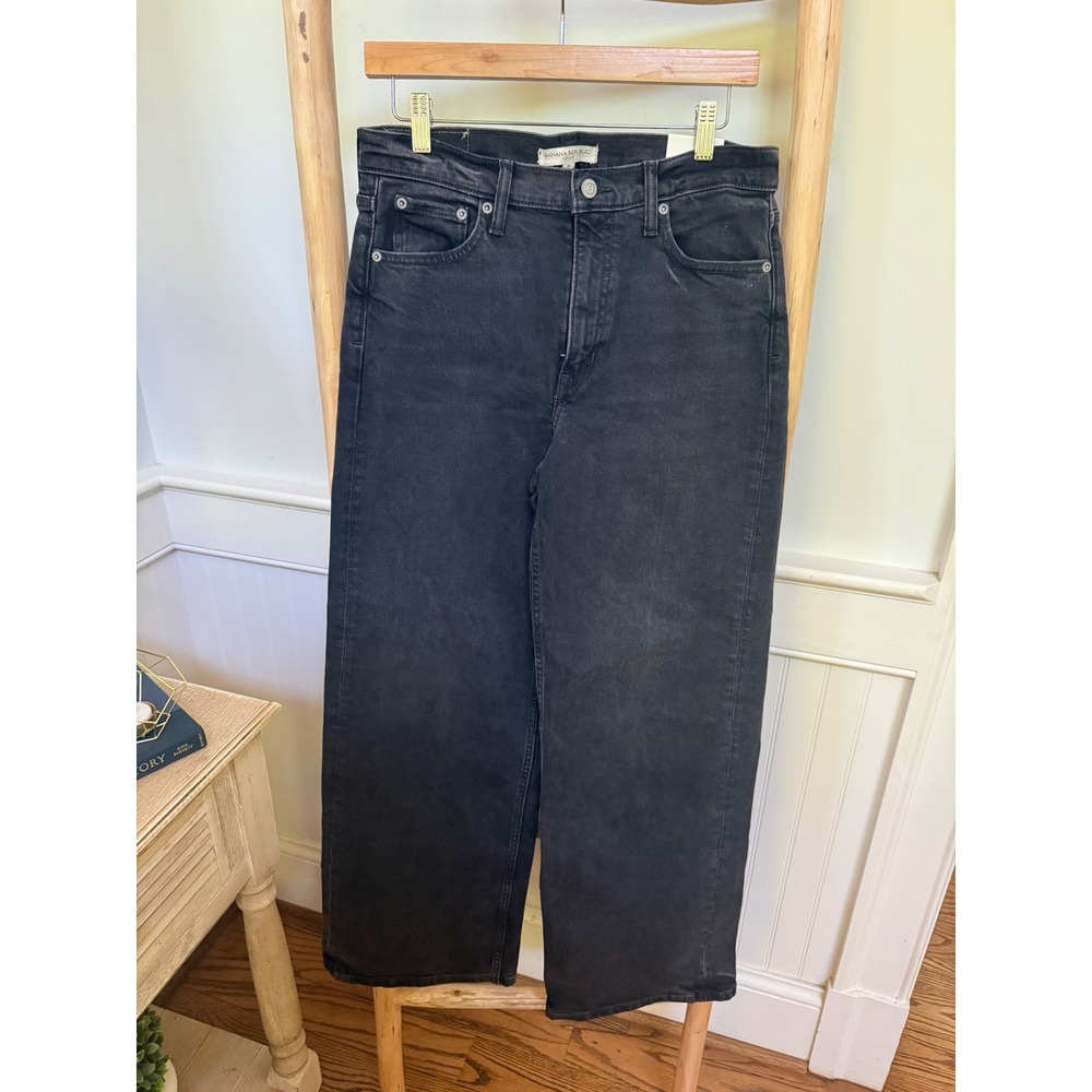 Banana Republic Womens High Rise Wide Leg Jeans Washed Black Denim Size 28 NEW